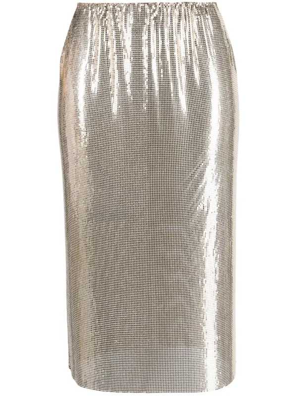 Sportmax Elasticated-waist Sequin Midi Skirt in Silver