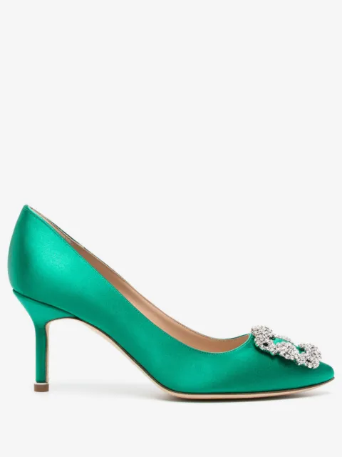Manolo Blahnik Hangisi 70mm crystal-embellished satin pumps