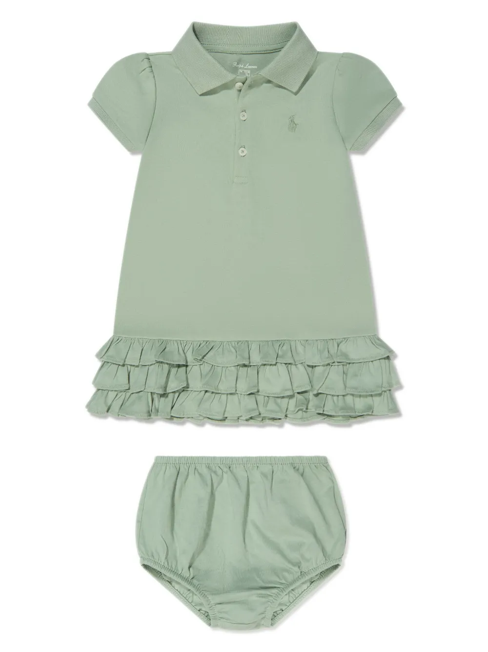 Ralph Lauren Babies' Logo-embroidered Ruffled Polo Dress (set Of Two) In Green