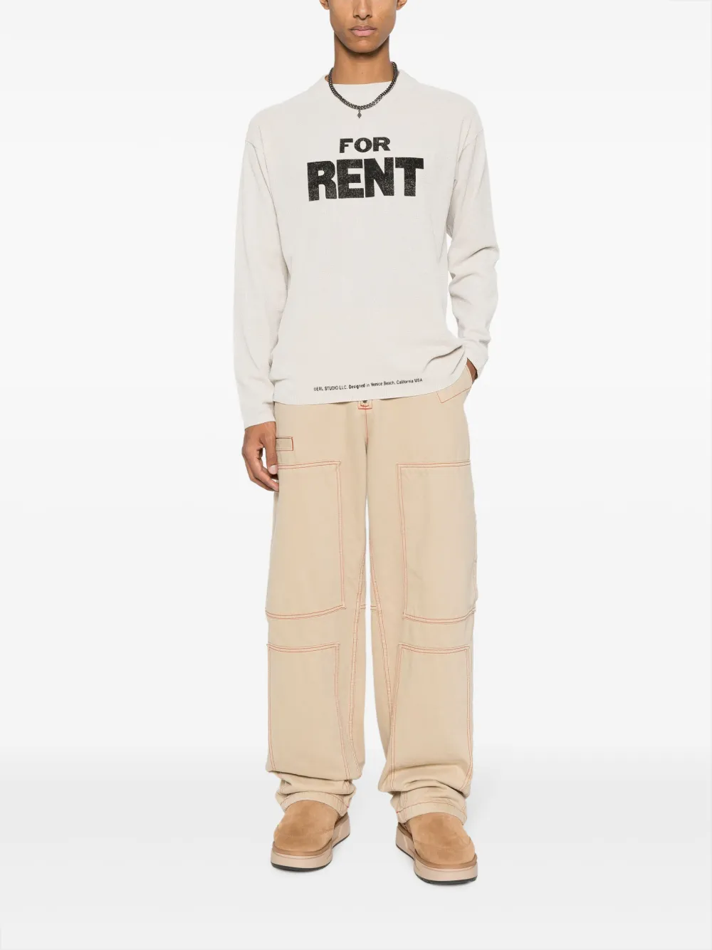 ERL For Rent-printed crew-neck jumper - Beige
