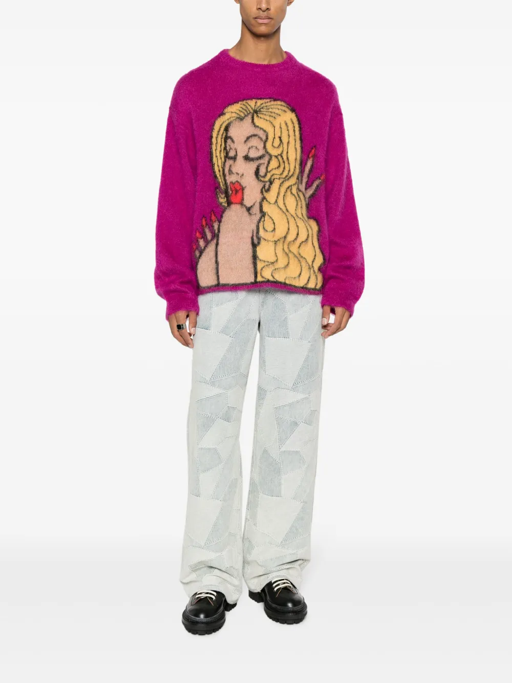 ERL intarsia-knit mohair-blend jumper - Roze