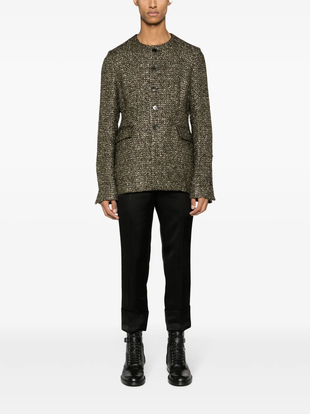 Shop Sapio Lamé-effect Bouclé Jacket In Gold