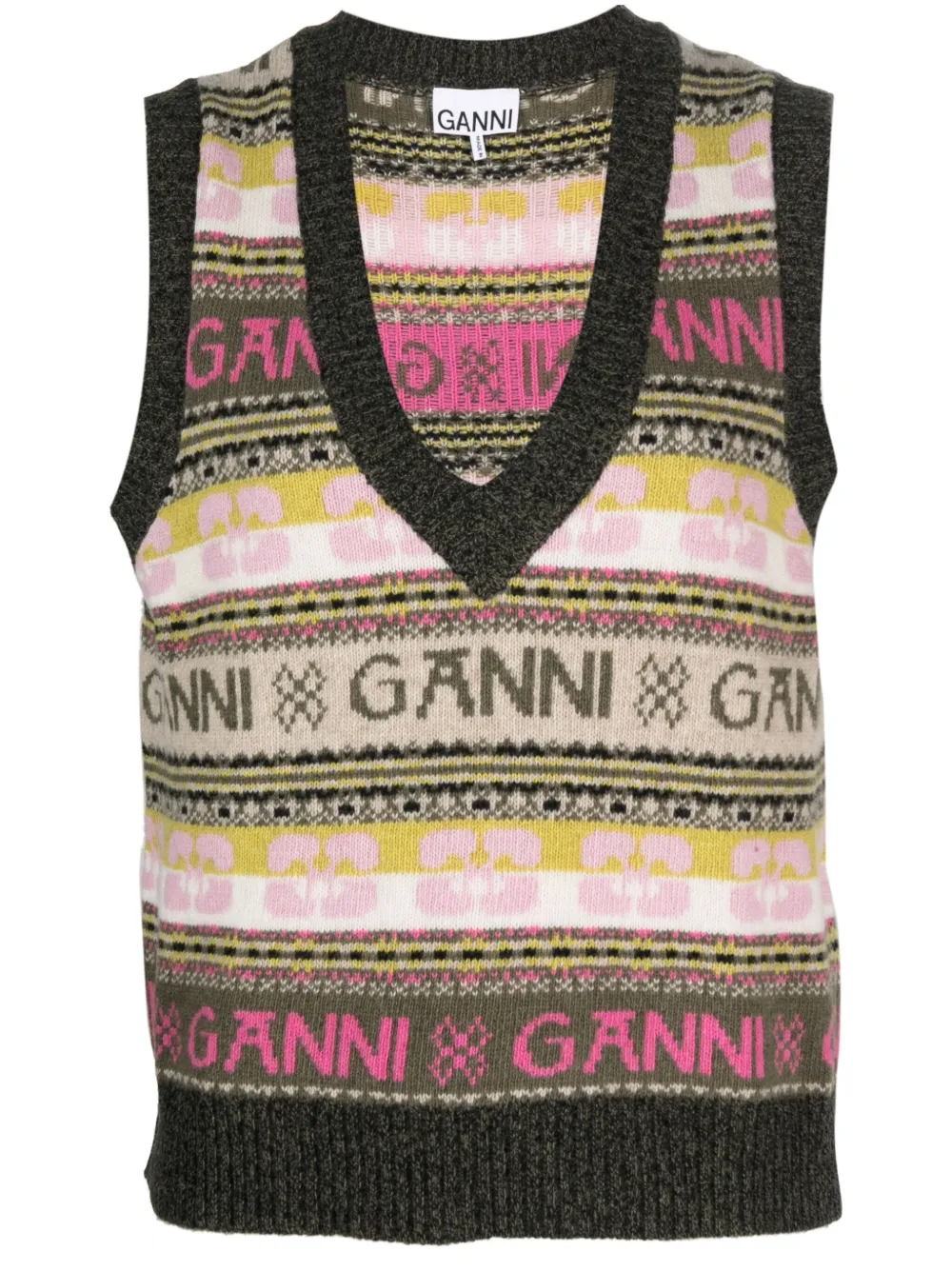 GANNI Intarsia spencer Groen