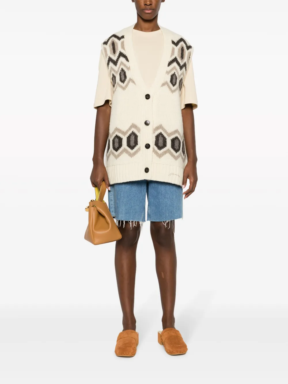 GANNI Intarsia vest - Beige