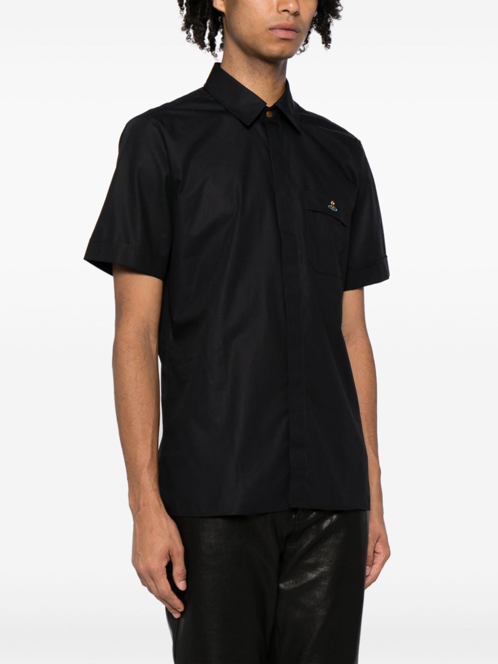 Shop Vivienne Westwood Orb-logo Short-sleeve Cotton Shirt In Black