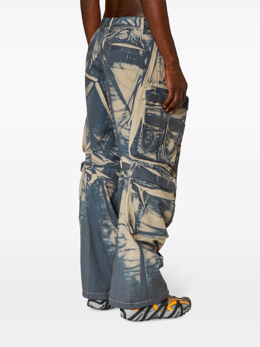 Shop Diesel P-hugh Crease-effect Cargo Trousers In Blau