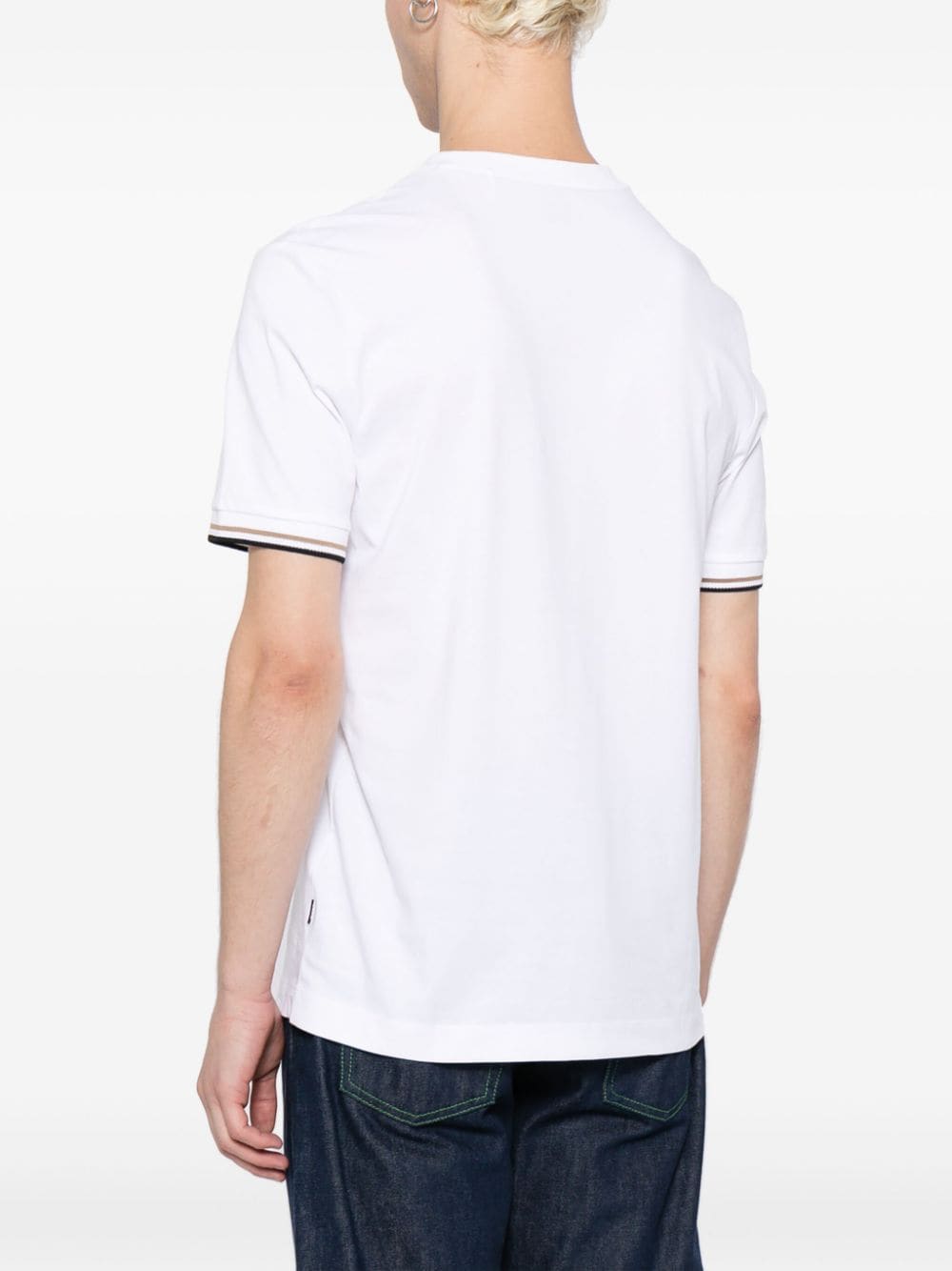 Shop Hugo Boss Stripe-trim Cotton T-shirt In White