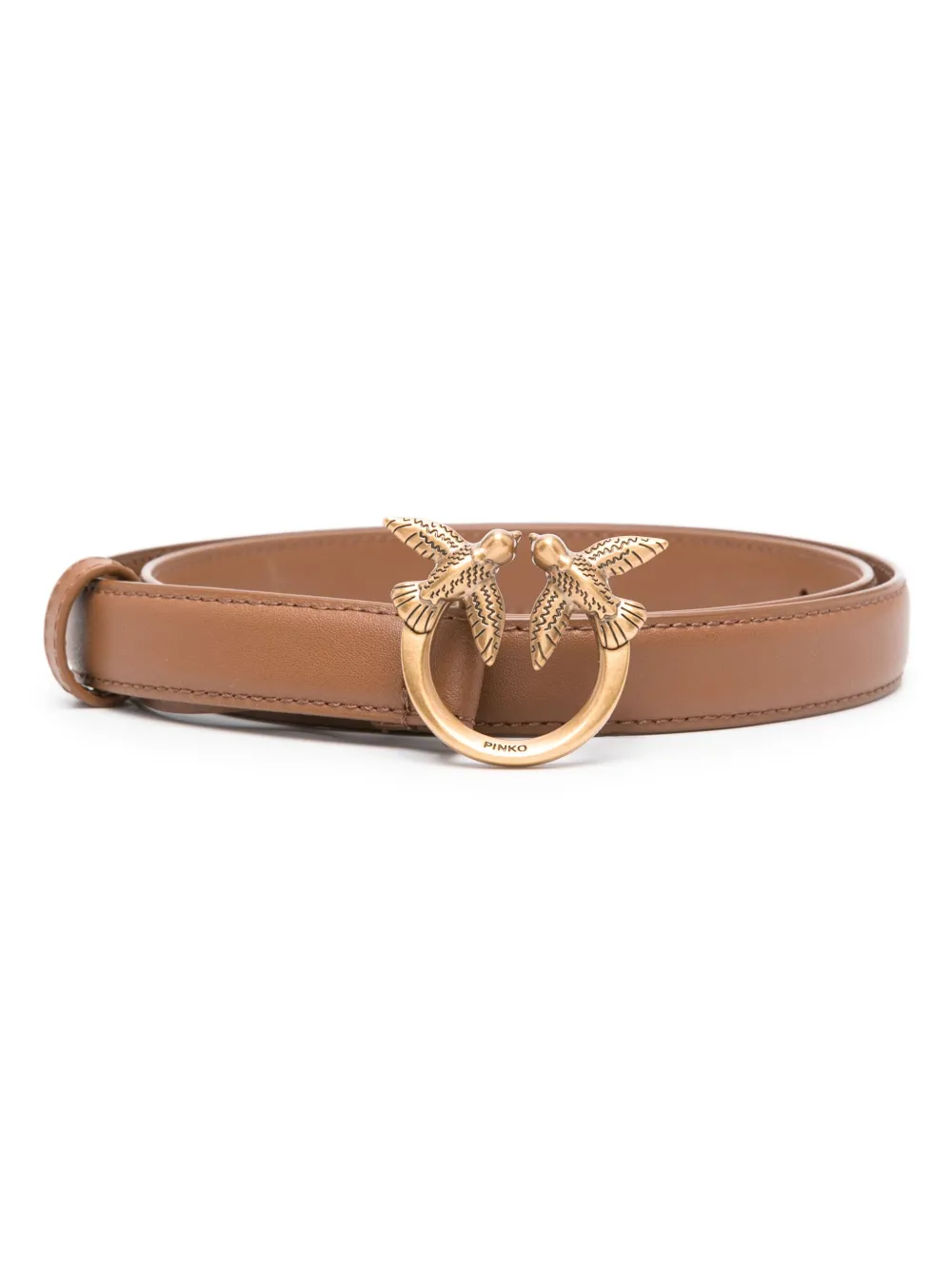 Shop Pinko Love Birds Thin Leather Belt In Brown