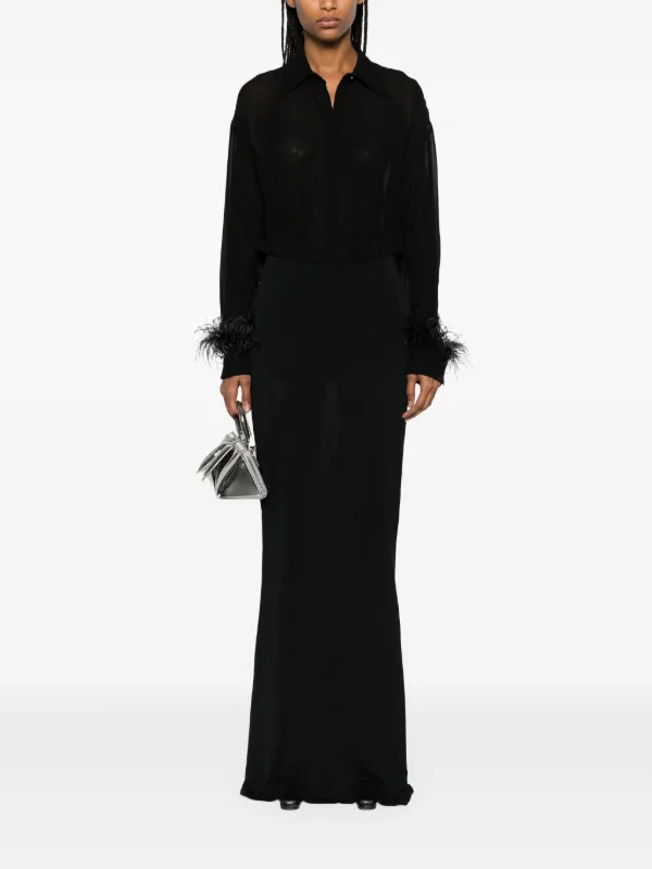 PINKO feather-trim Georgette Shirt | Black | FARFETCH