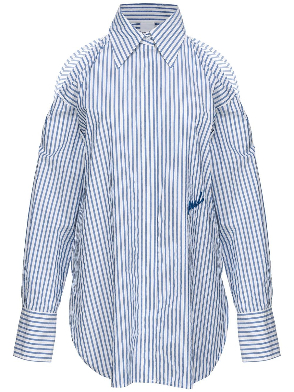 Pinko Logo-embroidered Striped Shirt In Blue