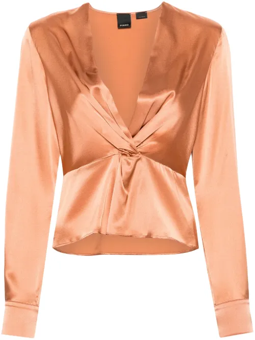 Blouse en satin à col v - PINKO - Modalova