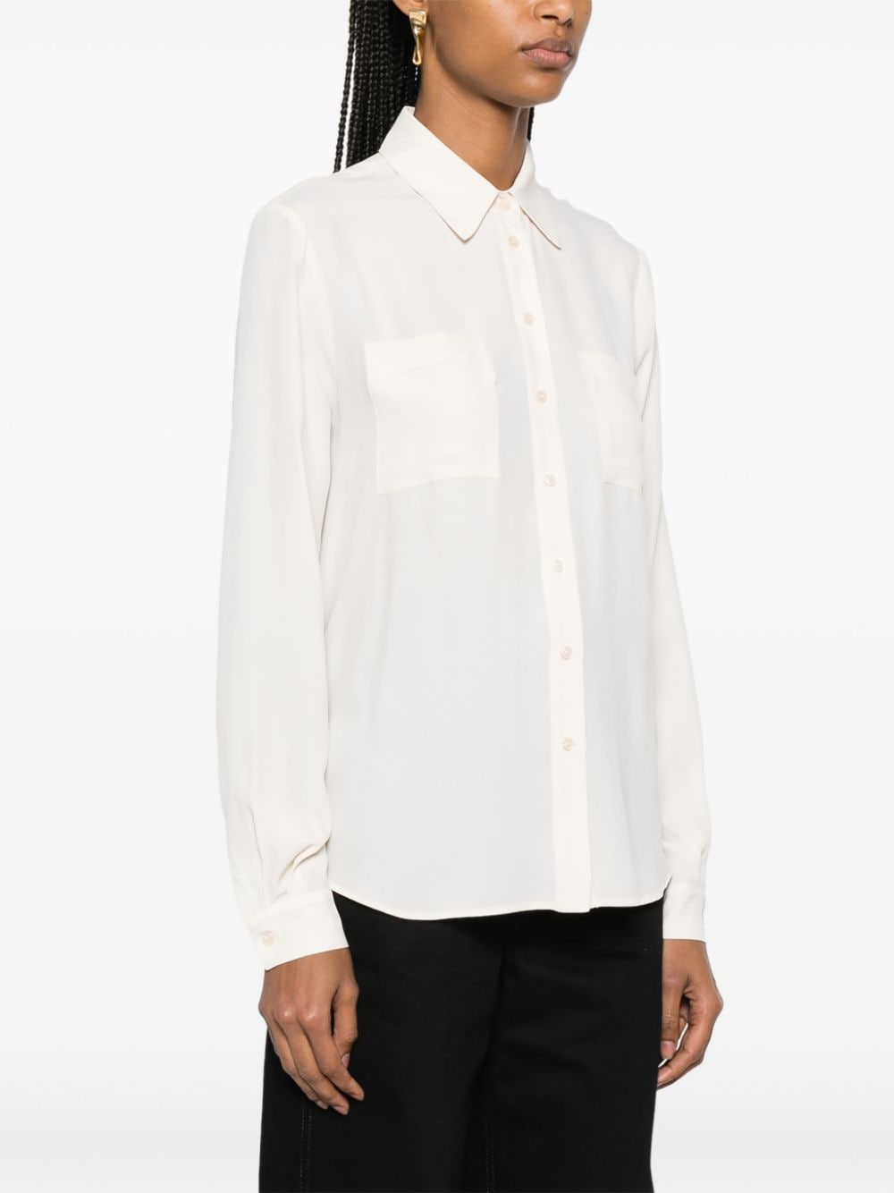 Shop Pinko Crepe De Chine Classic-collar Shirt In Neutrals