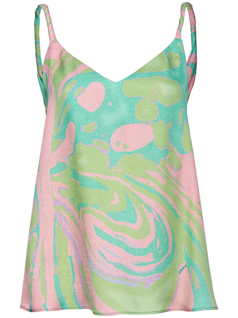 Shop Pinko Marble-print Cowl-back Top In Green
