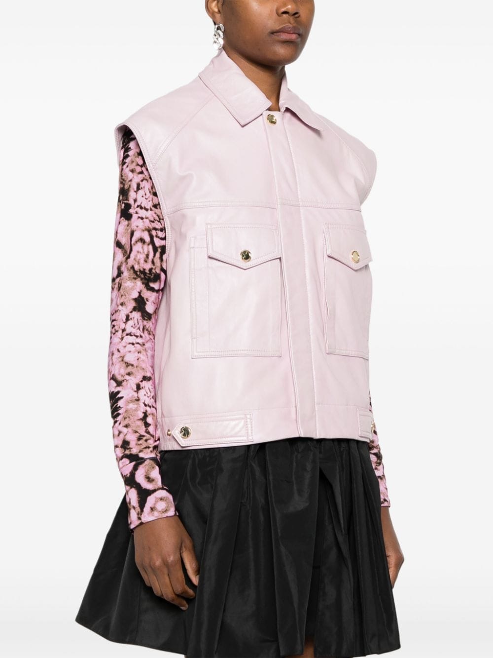 Shop Pinko Sleeveless Leather Gilet In Pink