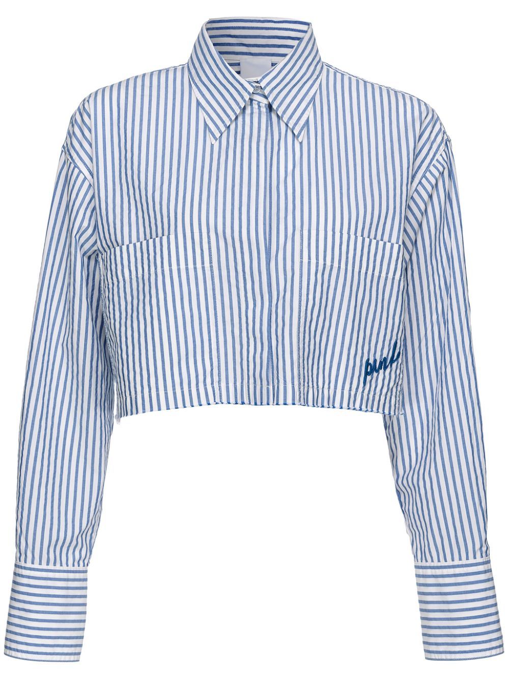 Shop Pinko Striped Crop Shirt In Blue