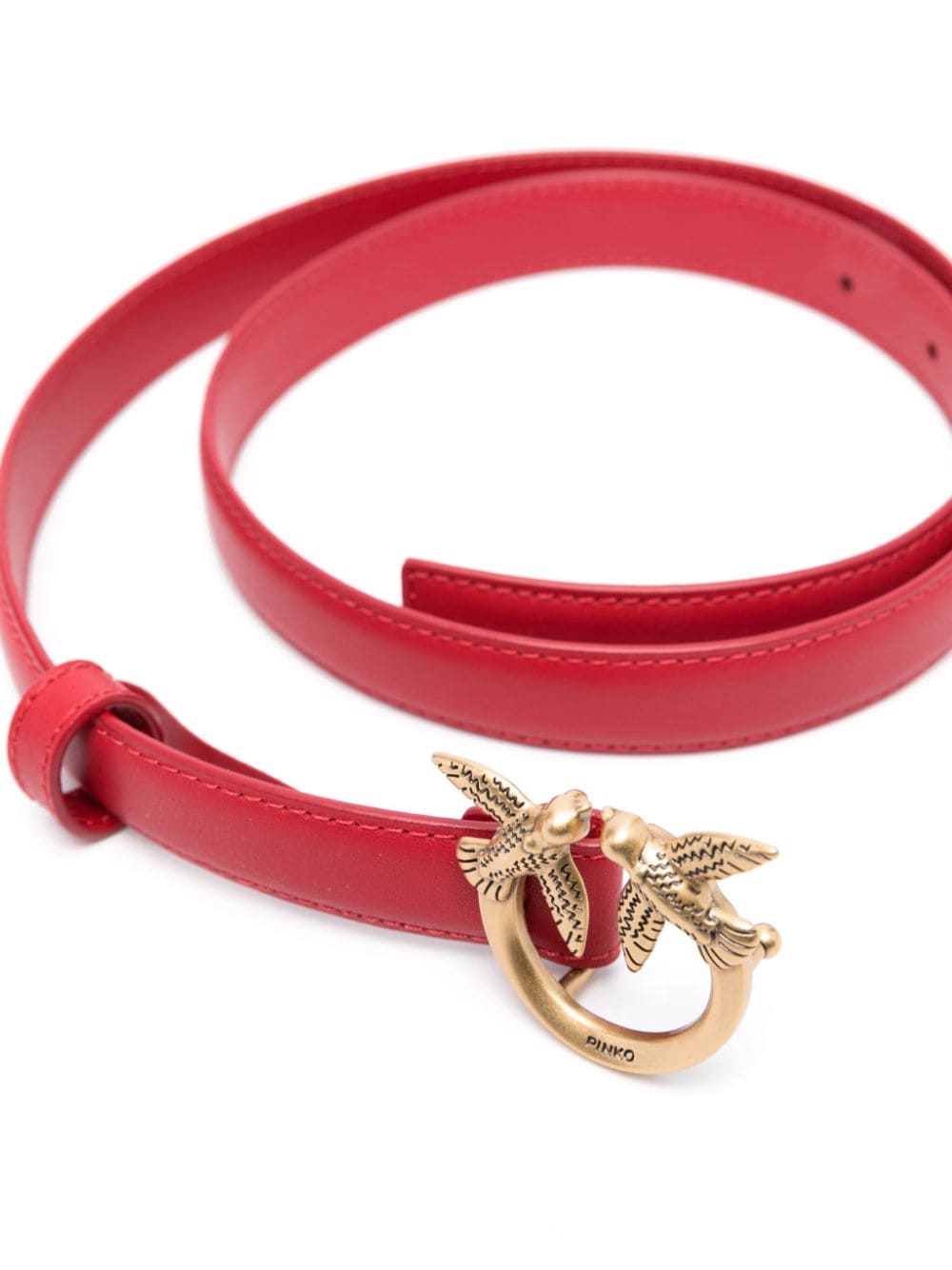 Shop Pinko Love Birds Thin Leather Belt In Red