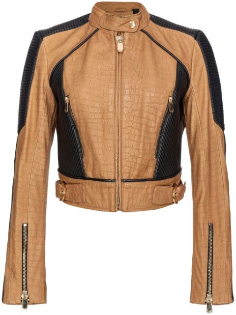 PINKO croc-effect cropped leather jacket