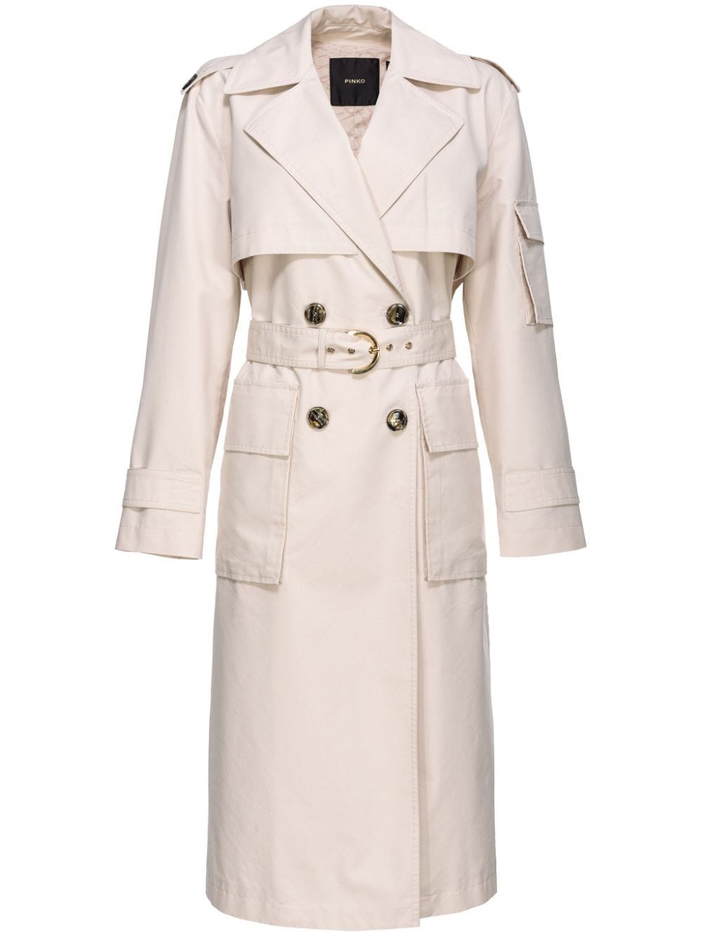Shop Pinko Belted Cotton-blend Trench Coat In Neutrals