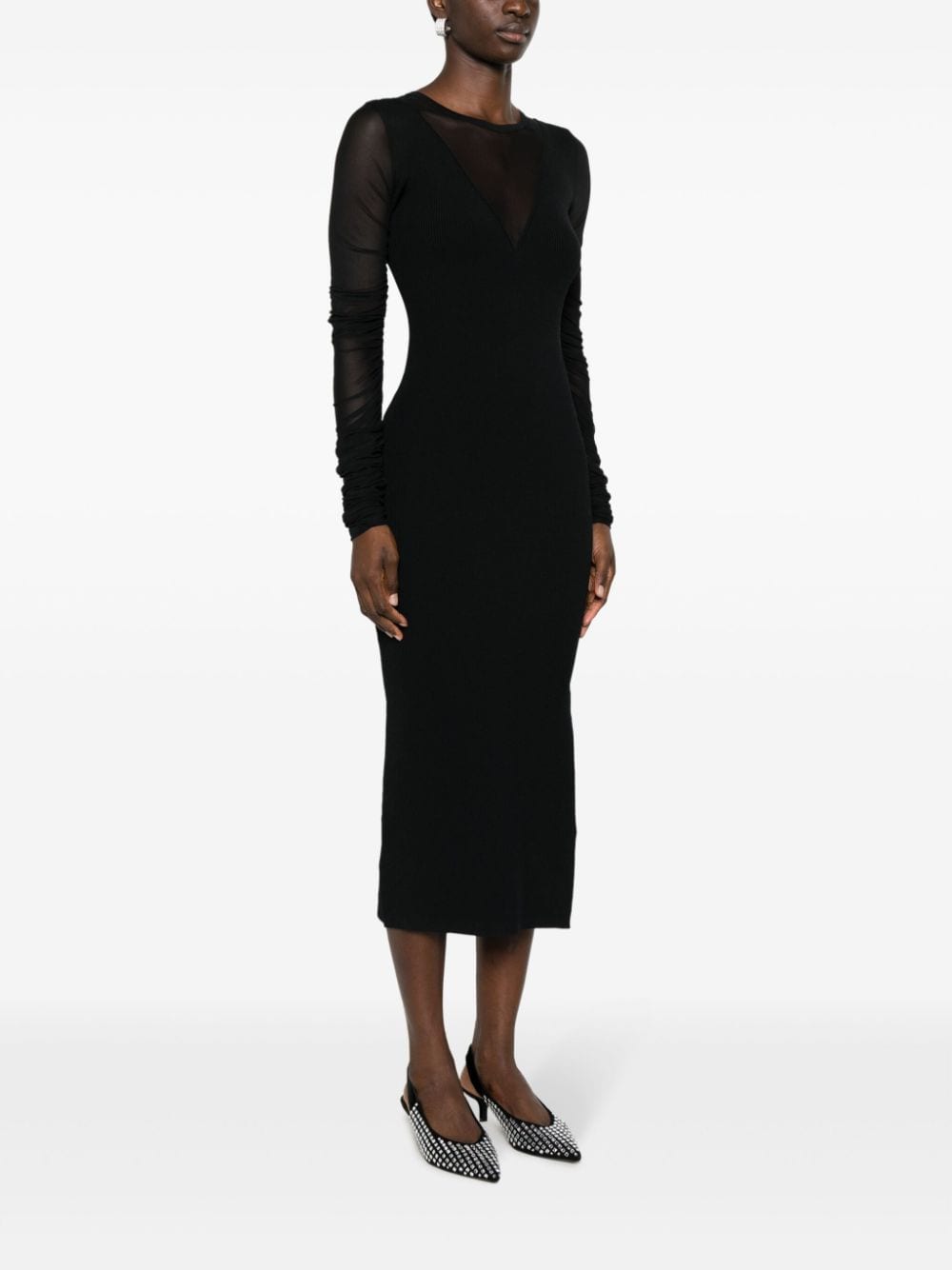 Shop Pinko Panelled Ribbed-knit Midi Dress In Black