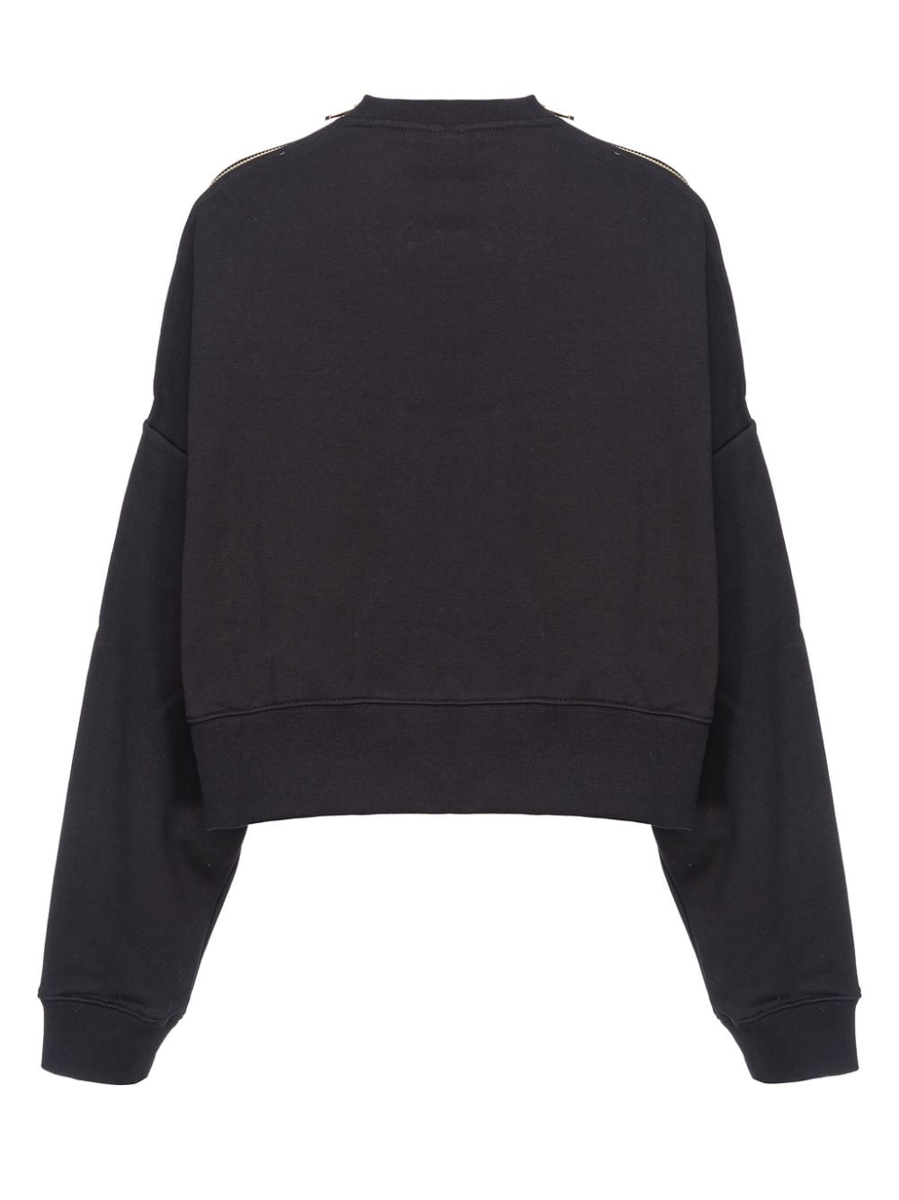 Shop Pinko Rhinestone-embellished Cropped Sweatshirt In Black