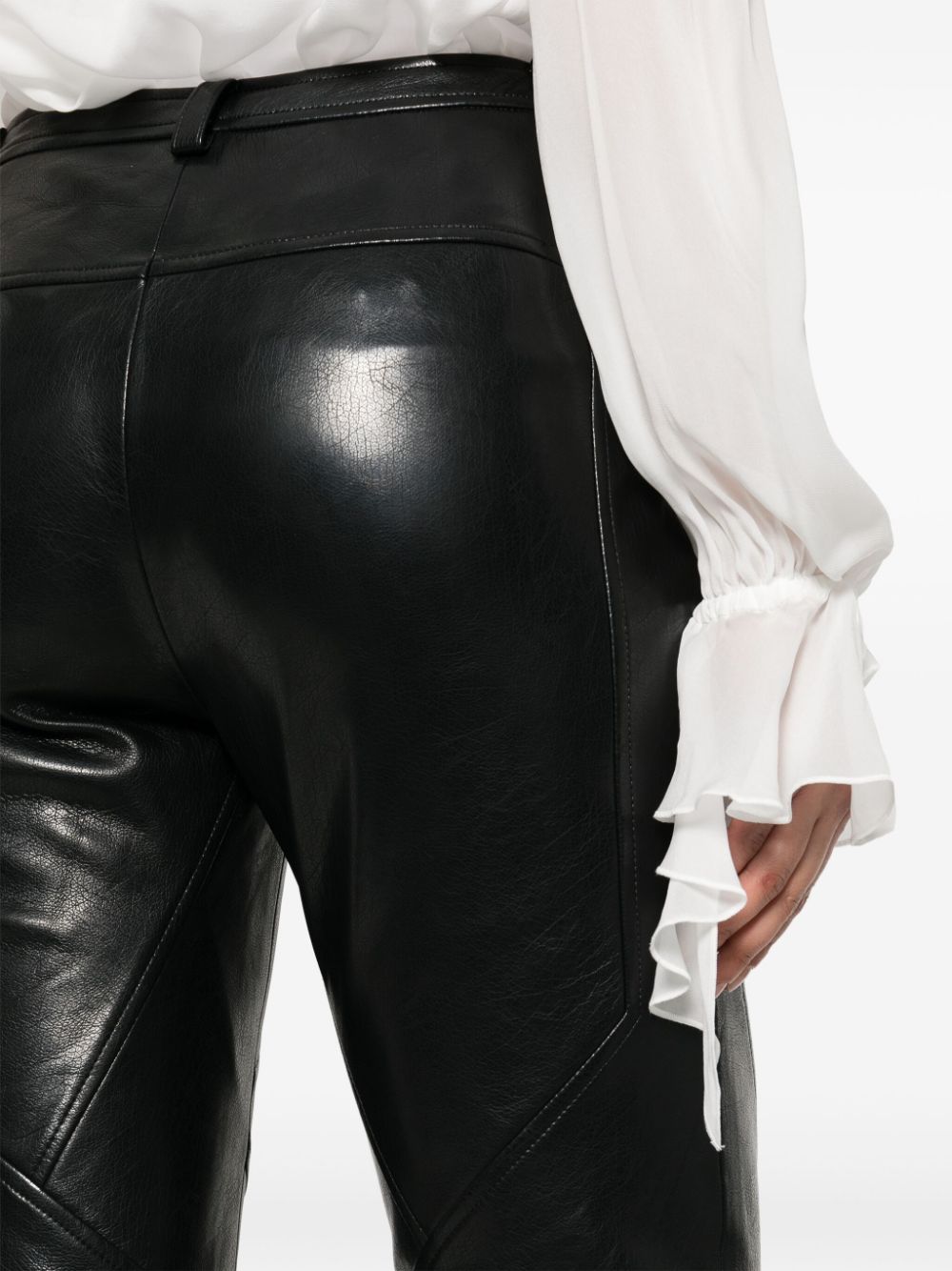 Shop Pinko Faux-leather Straight-leg Trousers In Schwarz