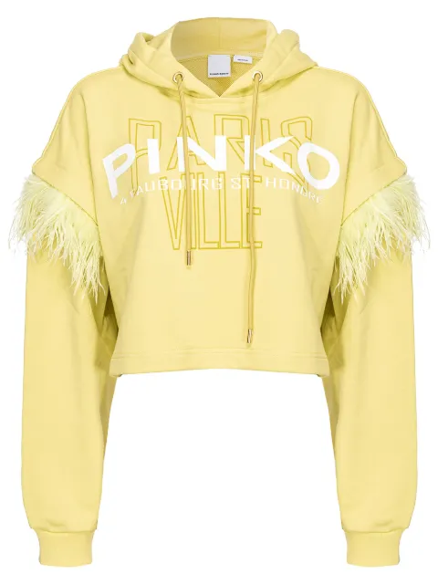 PINKO feather-detail cropped hoodie