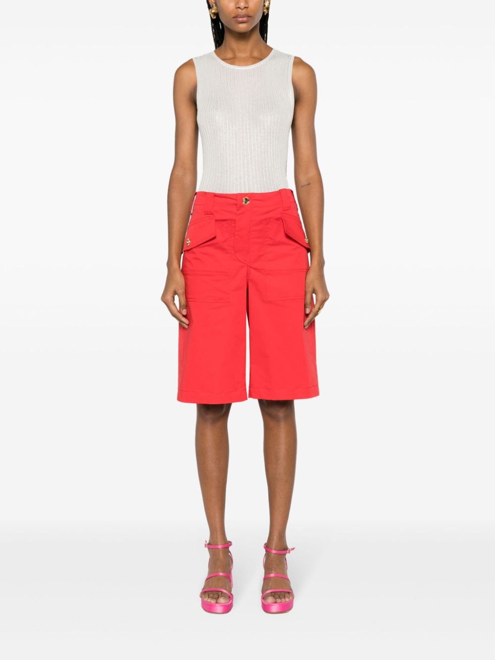 Shop Pinko Mid-rise Knee-length Shorts In Red