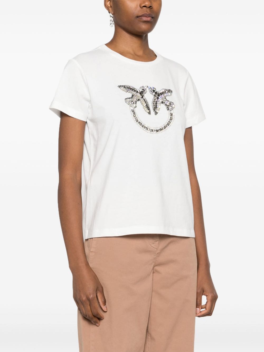 Shop Pinko Love Birds Cotton T-shirt In White