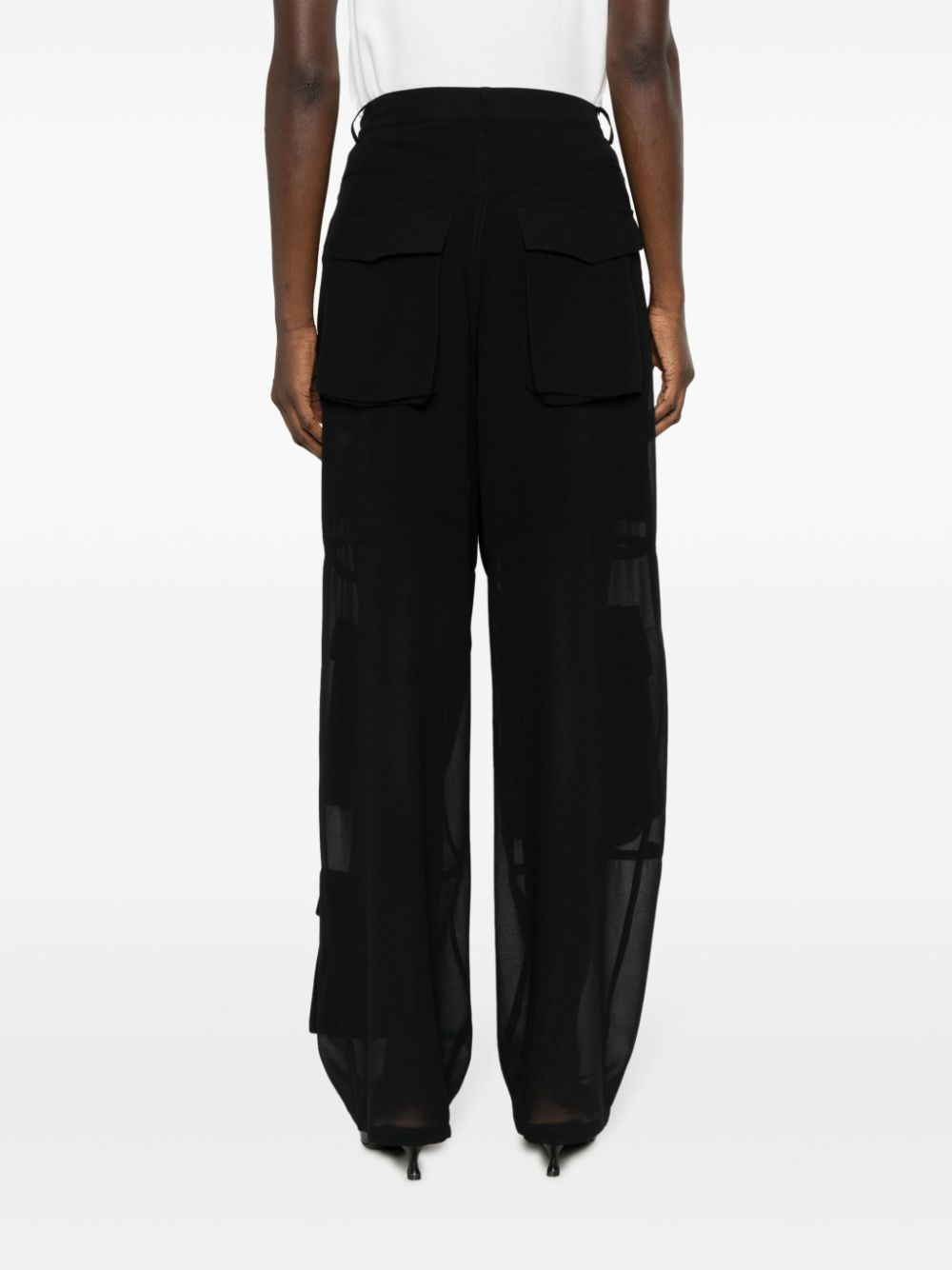 cargo-pocket semi-sheer palazzo trousers