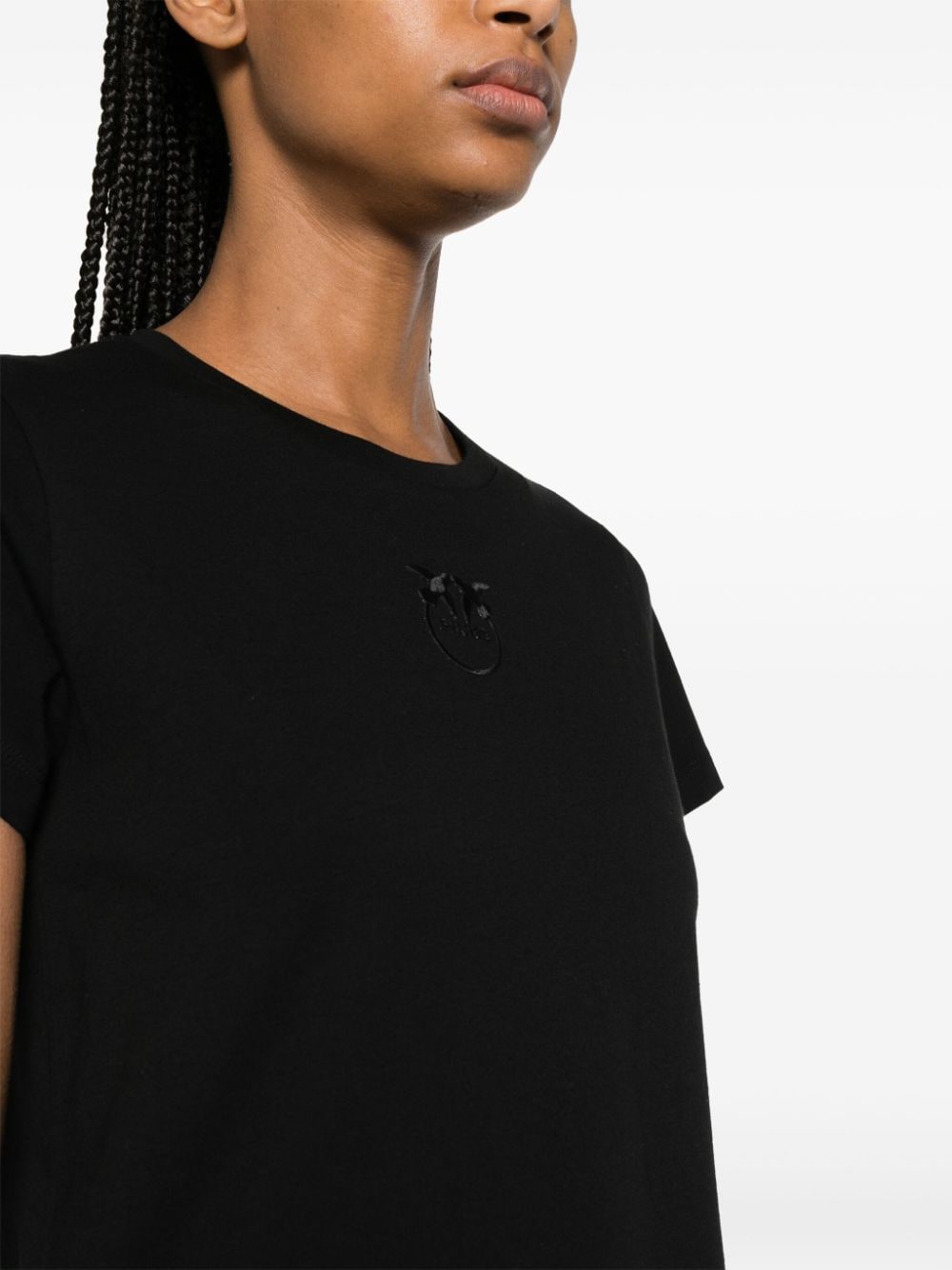 Shop Pinko Logo-embroidered Cotton T-shirt In Black