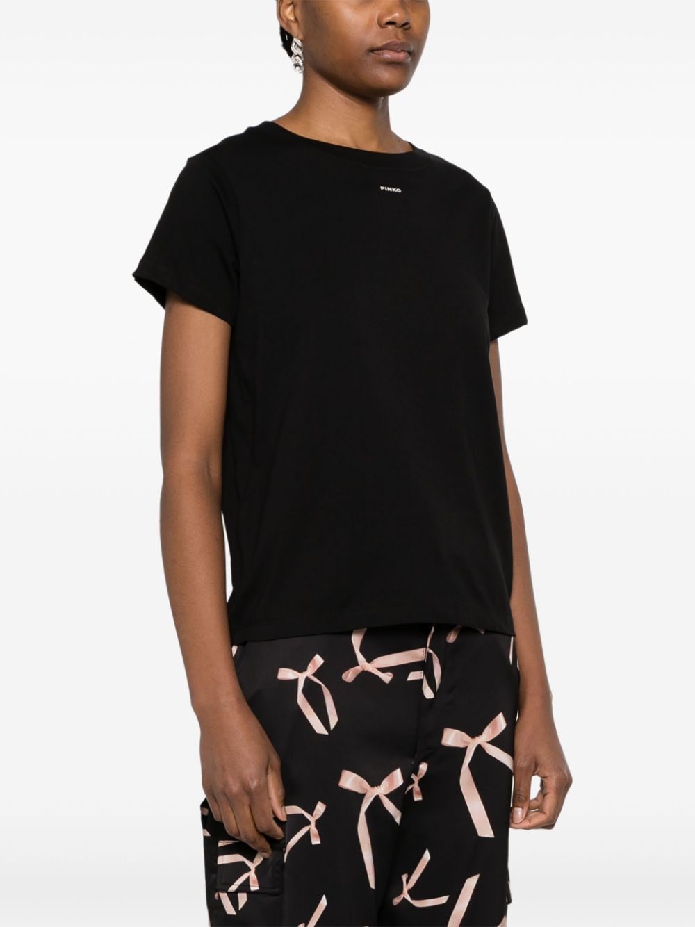 Shop Pinko Logo-print Cotton T-shirt In Black