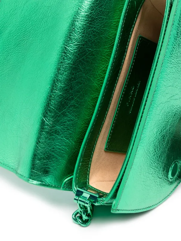 PINKO Mini Click Round Love Crossbody Bag | Green | FARFETCH UK
