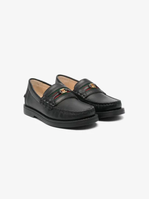 Gucci Kids Interlocking G Web leather loafers