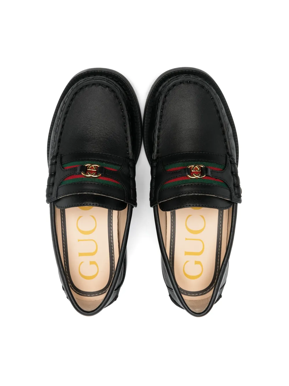 Gucci Kids Interlocking G Web Leather Loafers | Black | FARFETCH