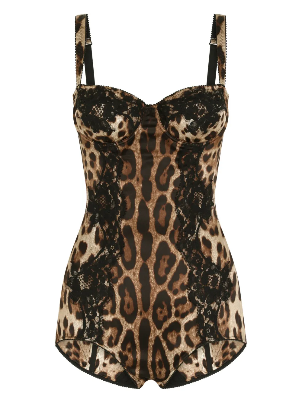Shop Dolce & Gabbana Leopard-print Balconette Bodysuit In Brown