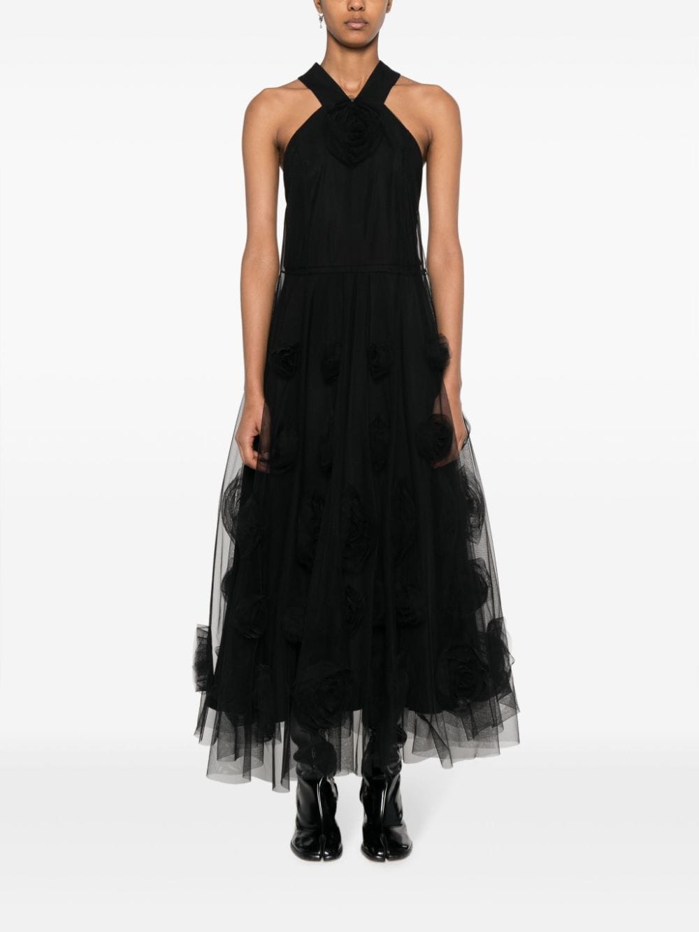 Shop Viktor & Rolf Floral-motif Tulle Maxi Dress In Black