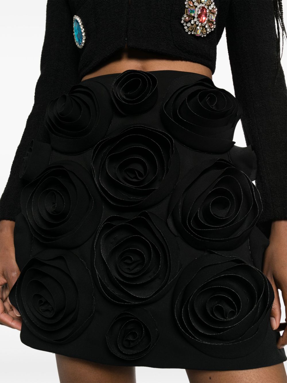 Shop Viktor & Rolf Floral-appliqué Miniskirt In Black