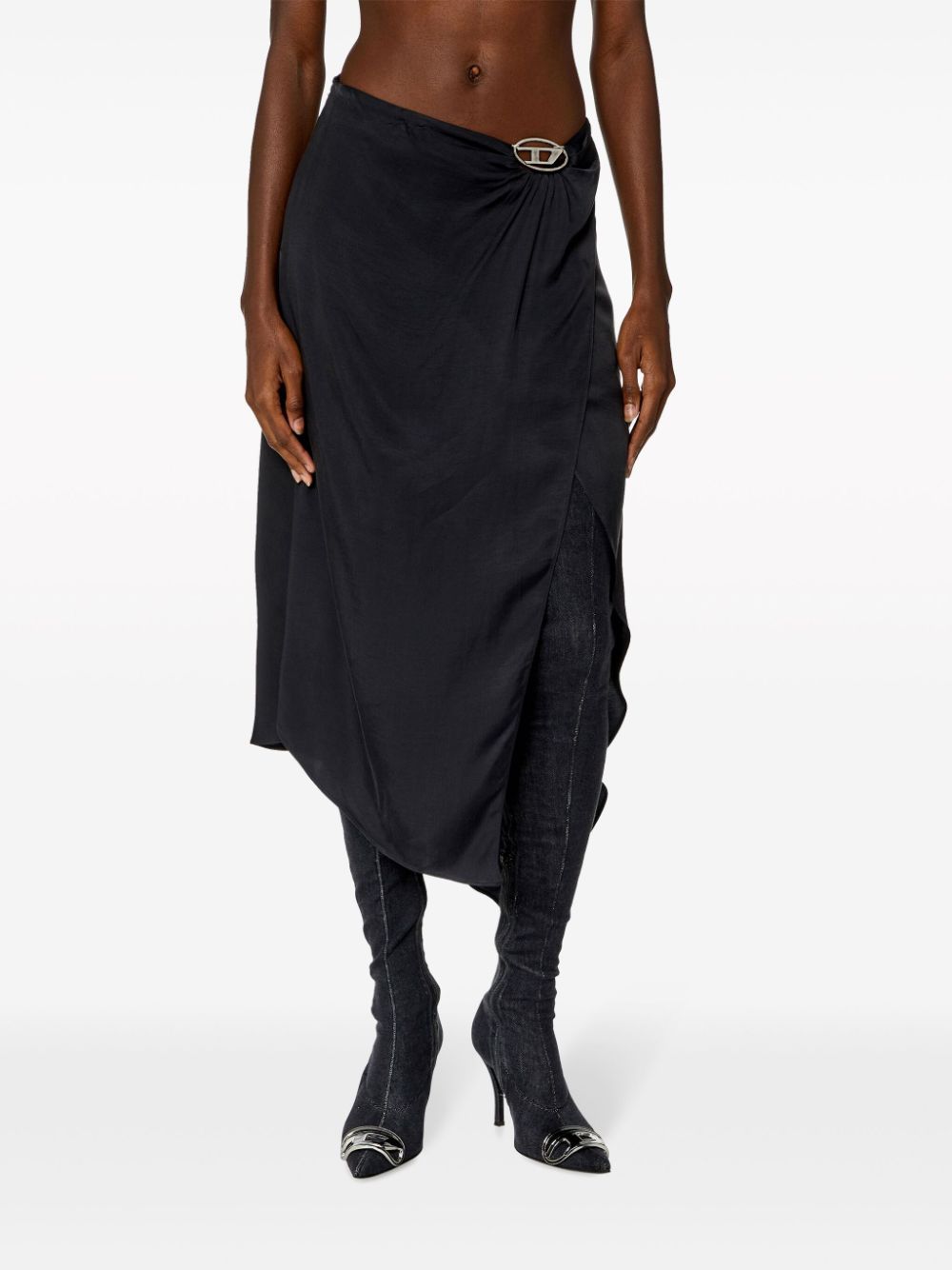 Shop Diesel O-stent-n1 Satin Midi Skirt In Black