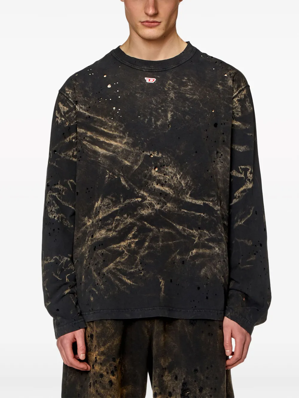 Diesel T-Crane gerafeld T-shirt met tie-dye Zwart