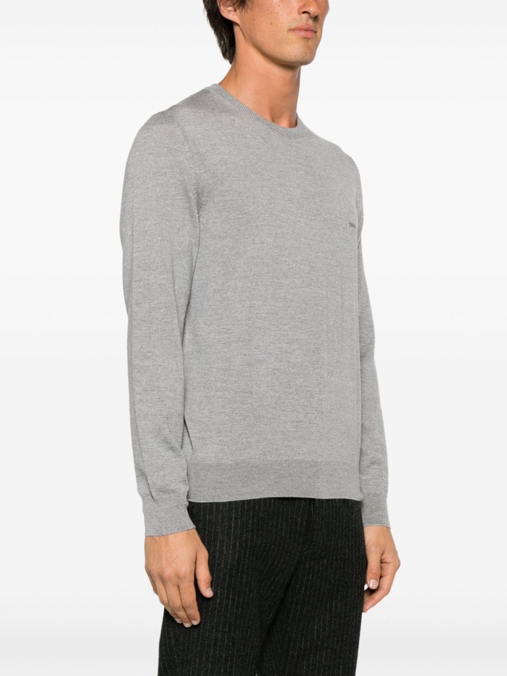 Shop Hugo Boss Fine-knit Virgin Wool Jumper In Grey