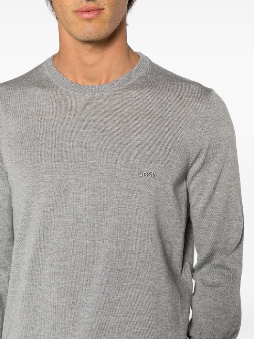 Shop Hugo Boss Fine-knit Virgin Wool Jumper In Grey