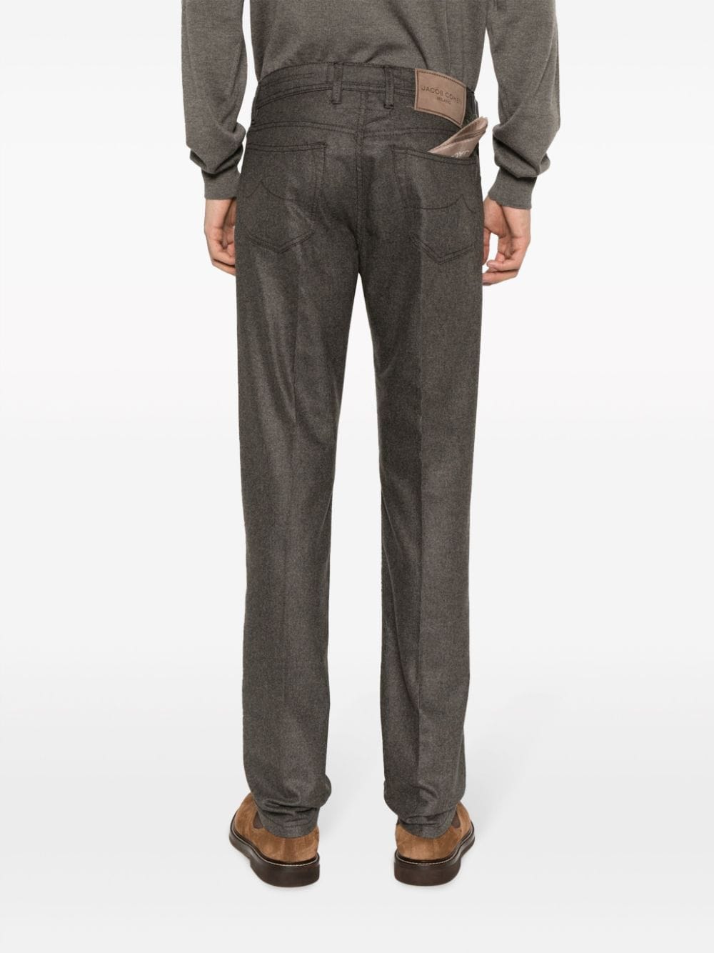 Shop Jacob Cohen Bard Slim-cut Flannel Trousers In Brown