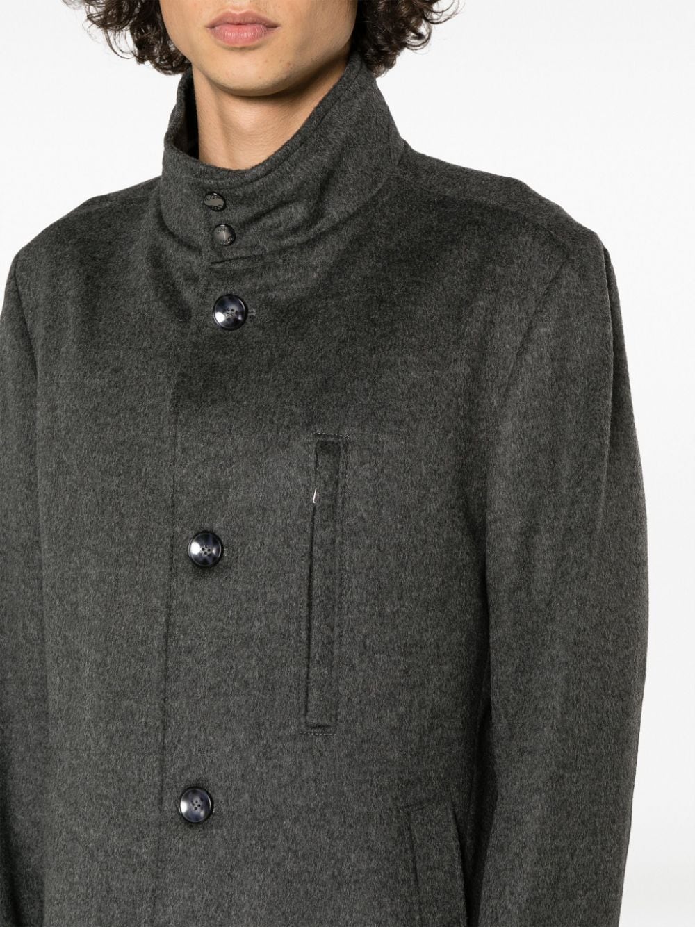 Shop Hugo Boss Mock-neck Single-breasted Coat In Grey