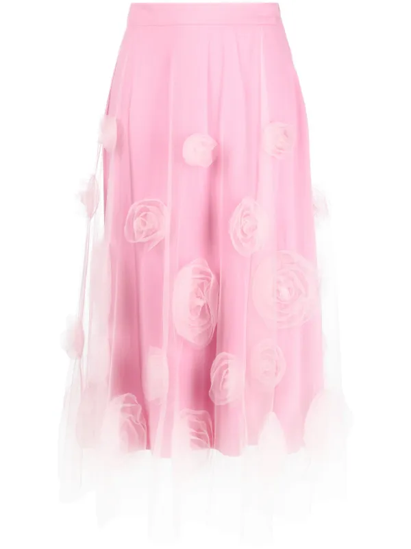 Viktor Rolf floral-appliqué Tulle Midi Skirt Pink FARFETCH IN