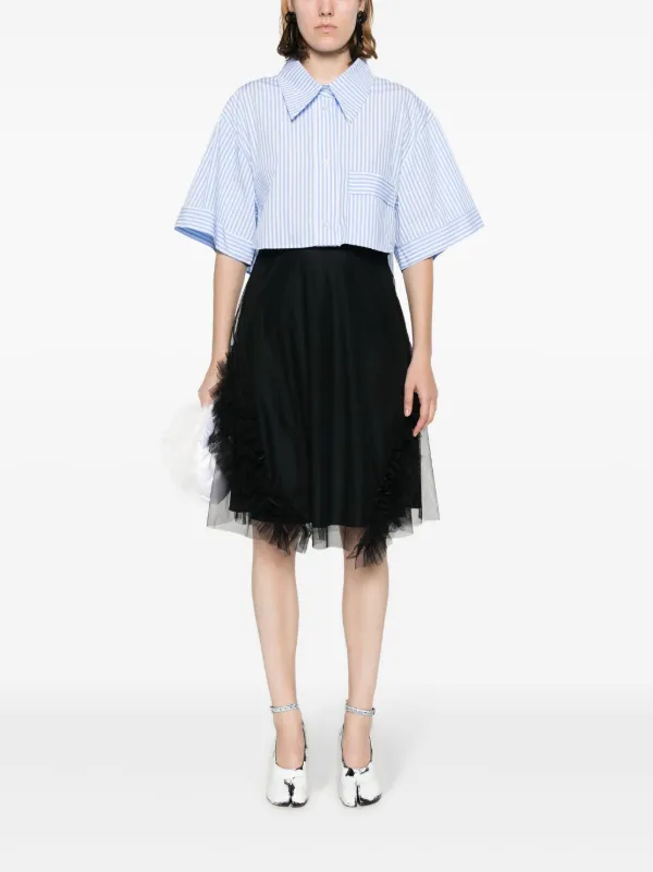 Viktor & Rolf Striped Cropped organic-cotton Shirt | Blue | FARFETCH