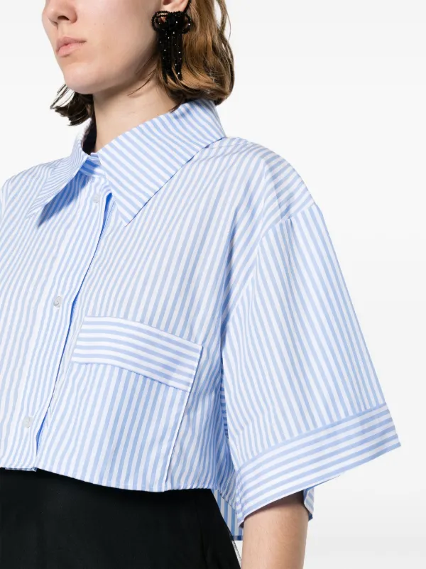 【MODERNIF】Roe Stripe Shirt Viktor & Rolf Striped Cropped organic-cotton Shirt | Blue