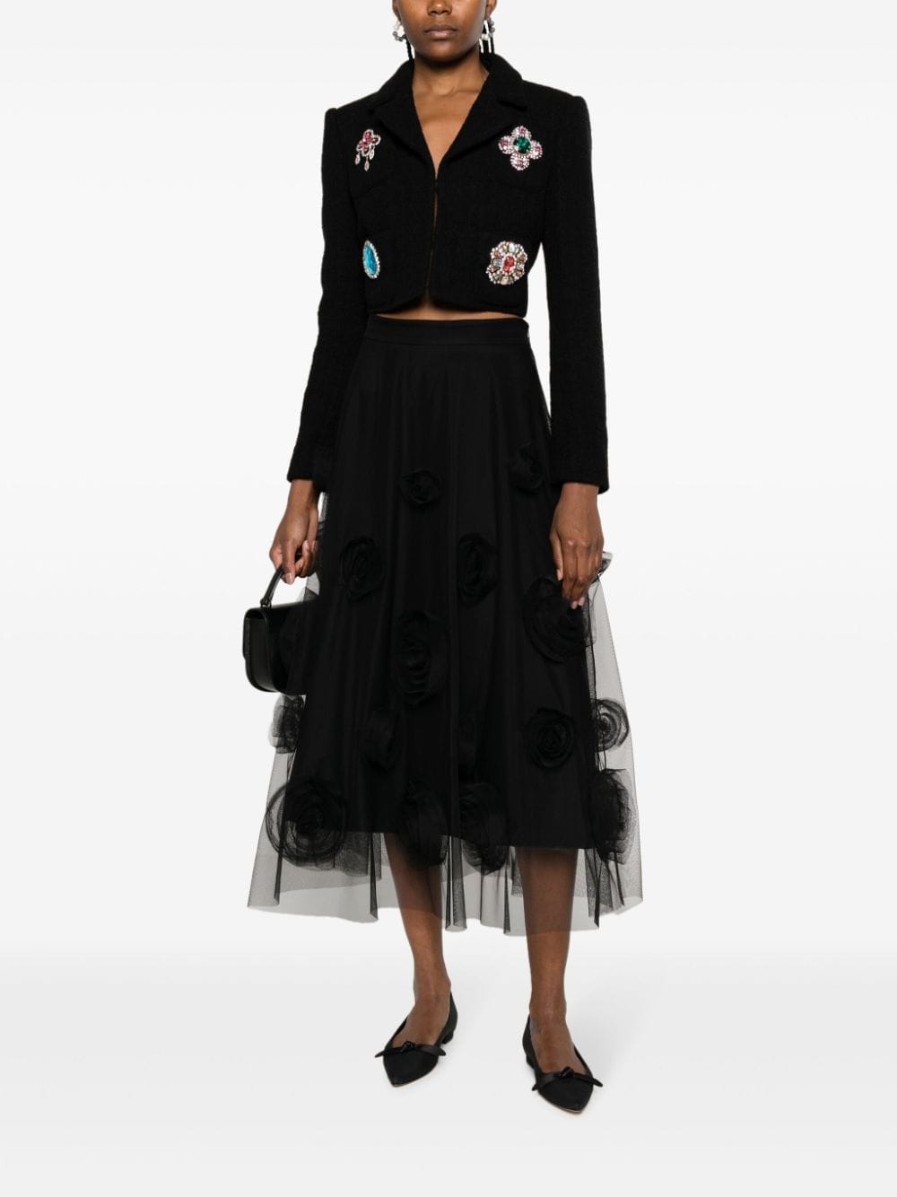 Shop Viktor & Rolf Flower-detail Tulle Midi Skirt In Black