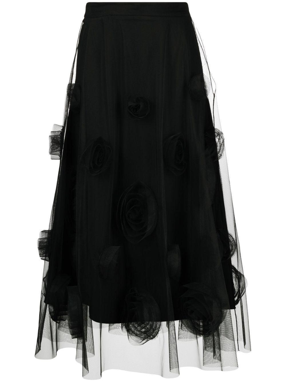 flower-detail tulle midi skirt