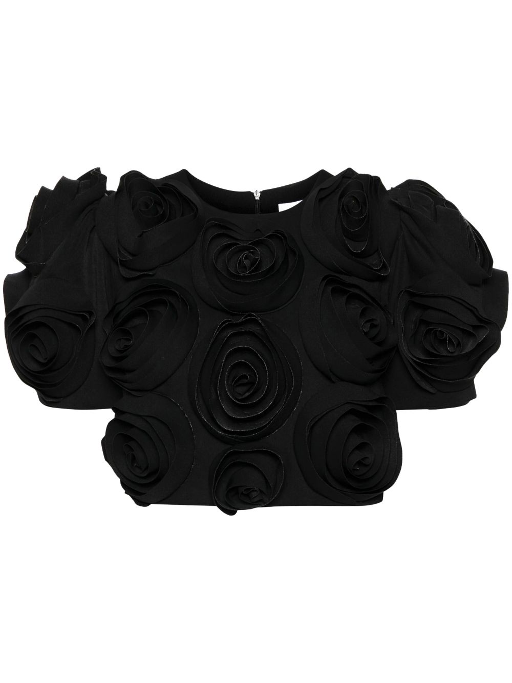 rose-appliqué cropped top - Black