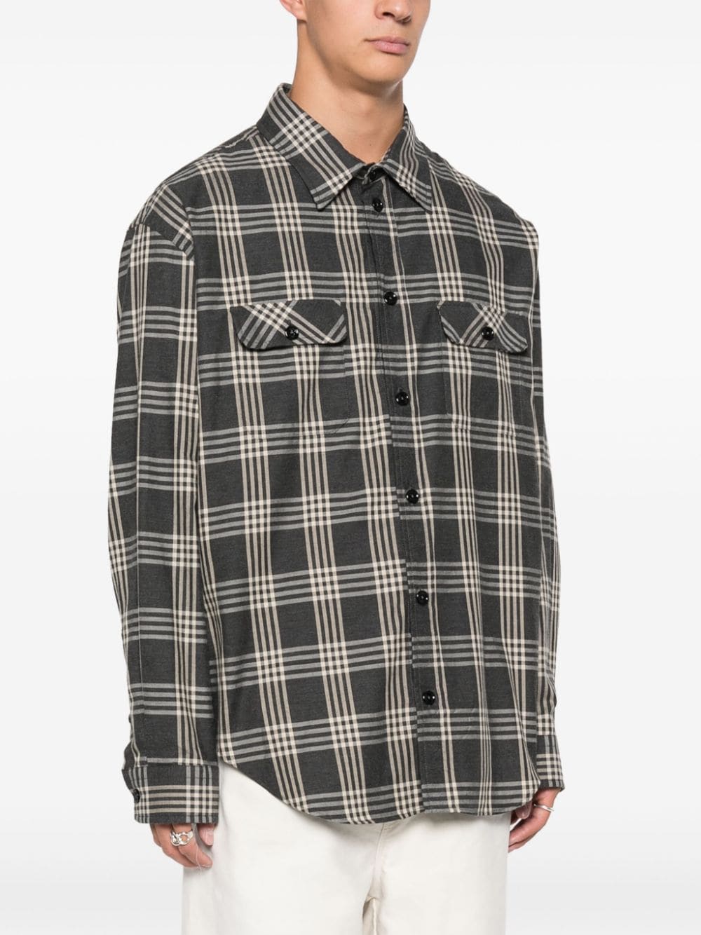 Shop 1989 Studio Logo-print Checked Cotton Shirt In Grey